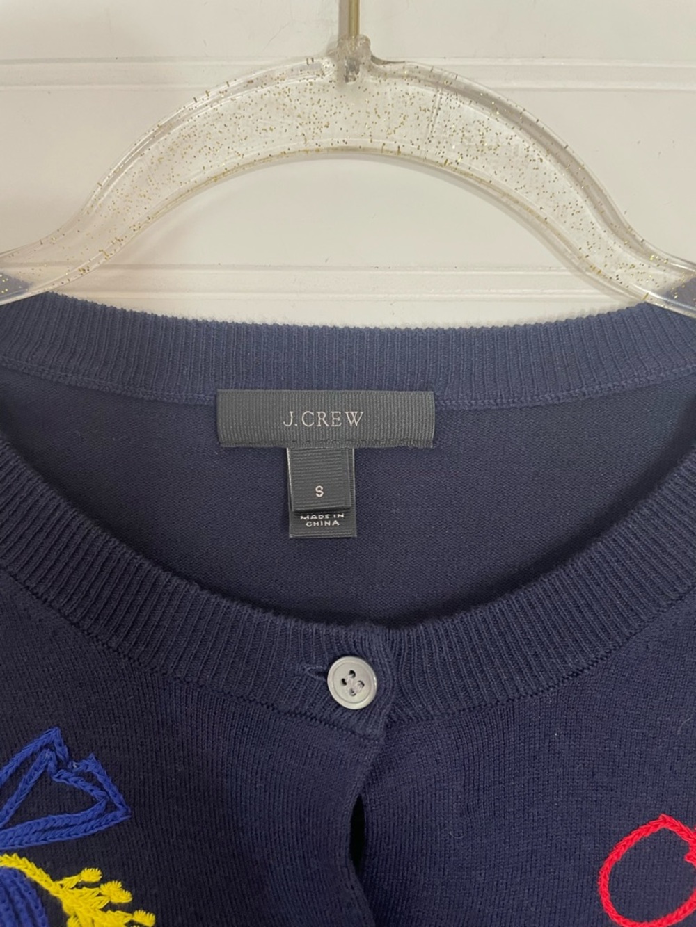 J.Crew Embroidered Multicolored Fruit Navy Blue Cardigan Size Small - Picture 4 of 7
